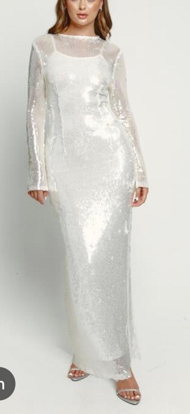 Rare London White Sequin Sheer Maxi Dress L NWT